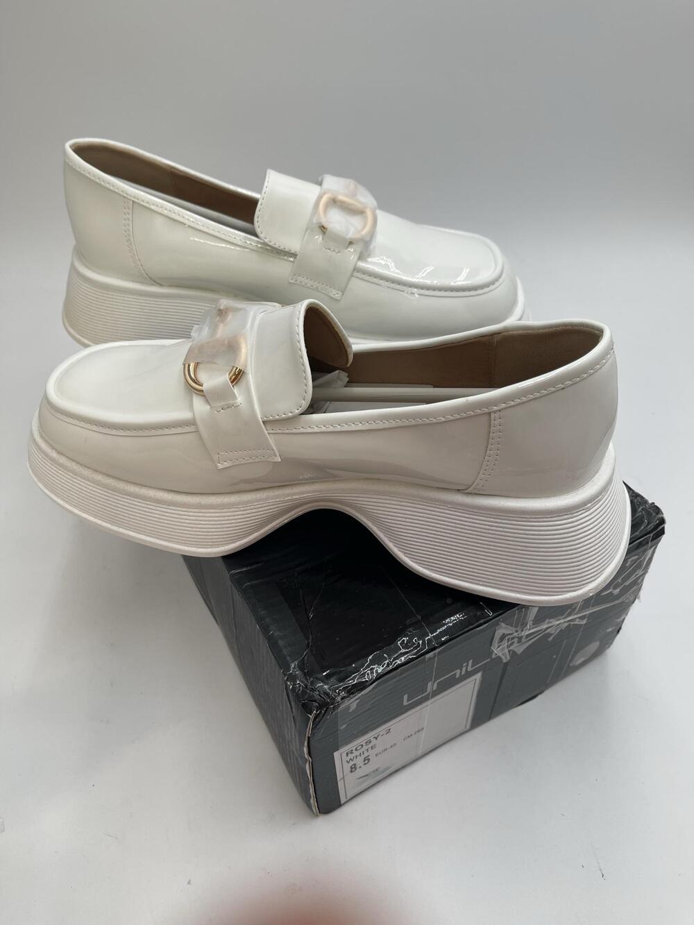 UniLady ROSY-2 Shoes Womens White Patent Leather Loafer Flats Slip On Size 8.5